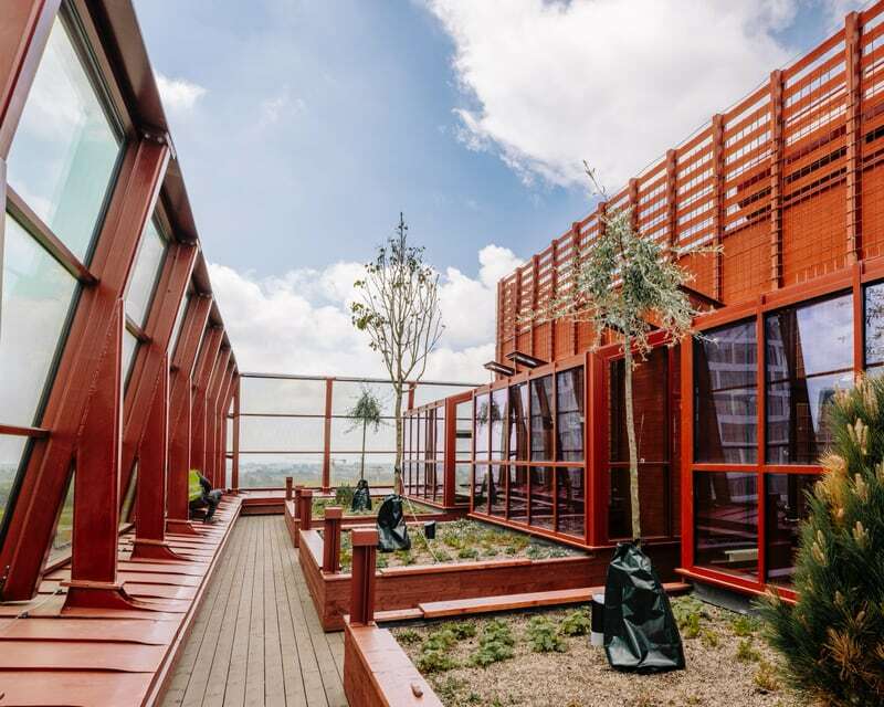 Takterrasse med beplantning på Fyrtornet i Malmø