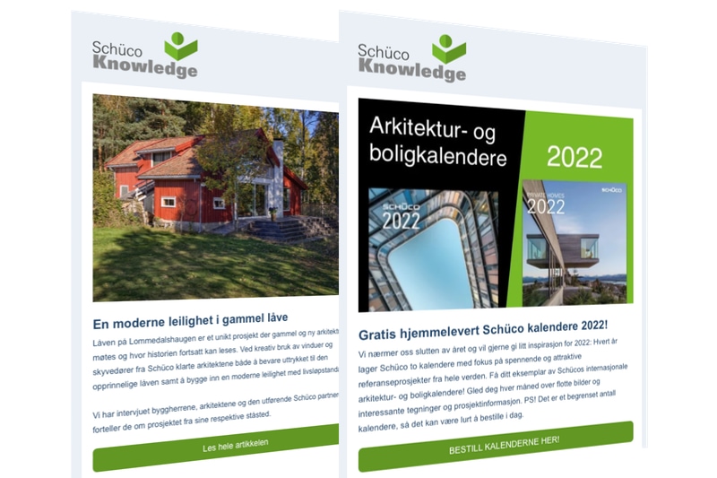 eksempler på nyhetsbrev fra Schüco Knowledge